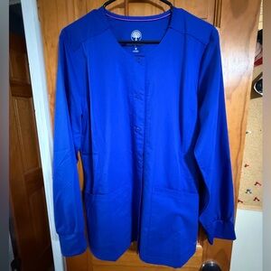 Healing Hands Galaxy Blue Button-Up Scrub Jacket